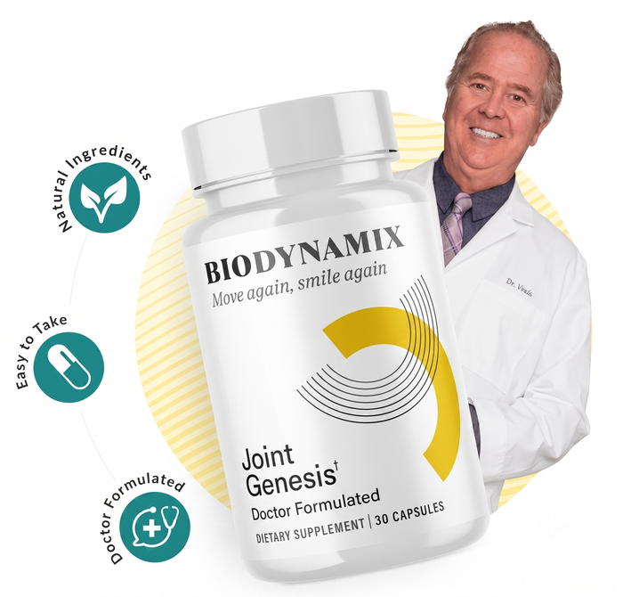 Biodynamix Joint Genesis dietary supplement bottle, 30 capsules